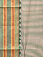 Light Grey and Green Narayanpet Silk Handloom Saree with Checks Design No Blouse - Global Threads