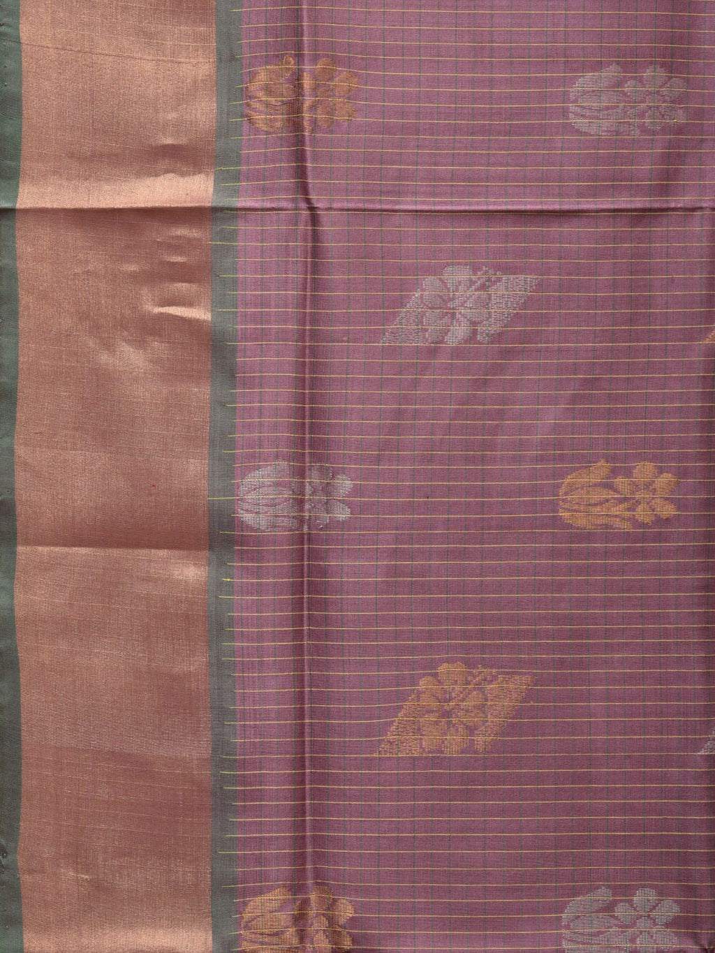 Light Grey and Light Green Uppada Silk Handloom Saree with Body Buta and Checks Design - Global Threads