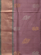 Light Grey and Light Green Uppada Silk Handloom Saree with Body Buta and Checks Design - Global Threads