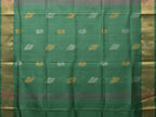 Light Grey and Light Green Uppada Silk Handloom Saree with Body Buta and Checks Design - Global Threads