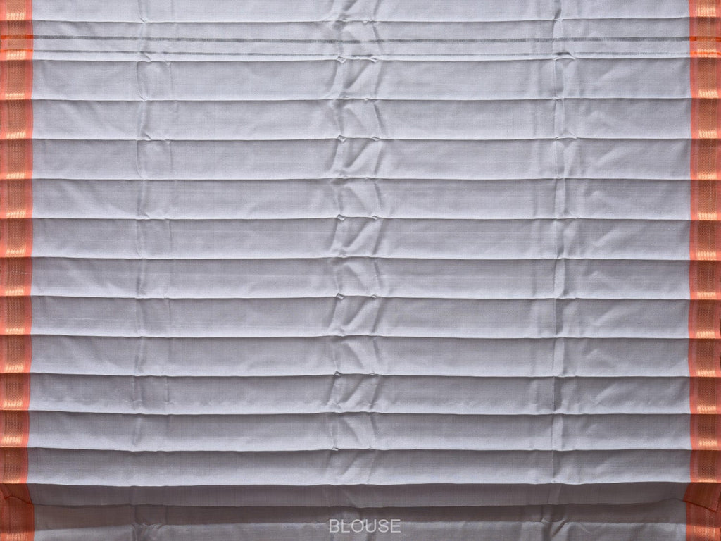 Light Grey Gadwal Silk Handloom Plain Saree with Strips Pallu Design - Global Threads
