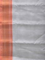 Light Grey Gadwal Silk Handloom Plain Saree with Strips Pallu Design - Global Threads