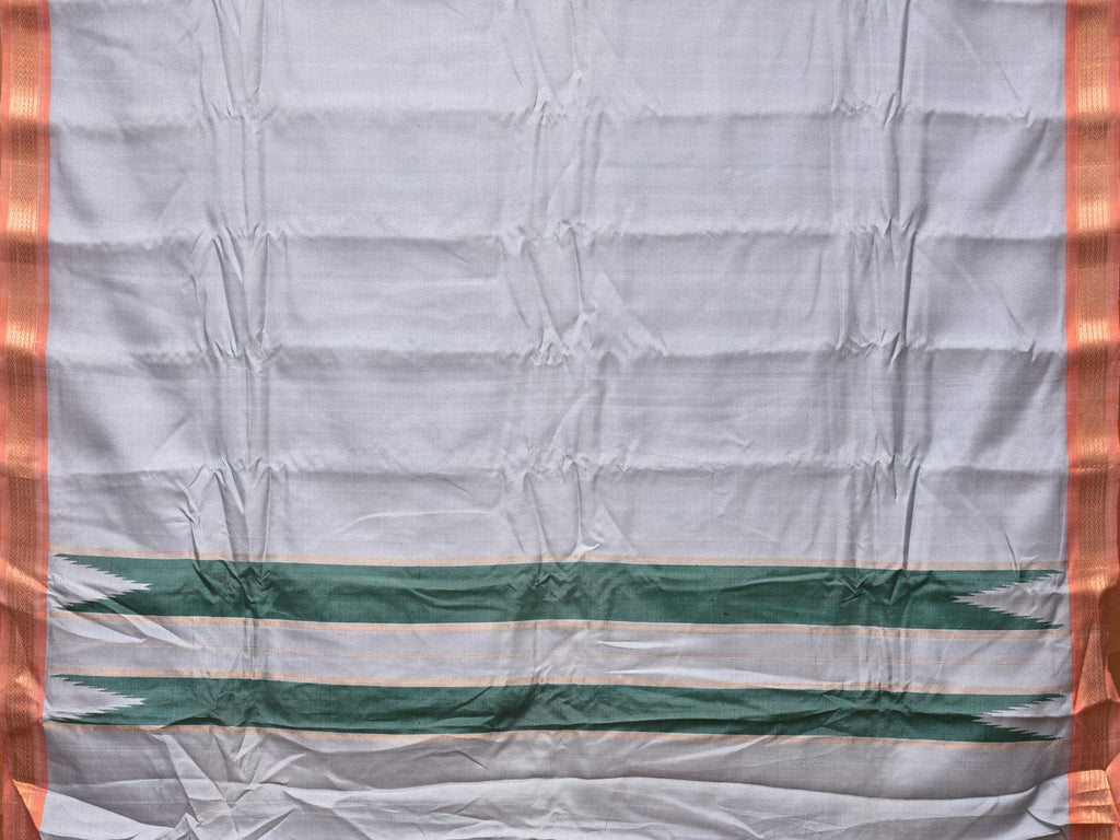 Light Grey Gadwal Silk Handloom Plain Saree with Strips Pallu Design - Global Threads