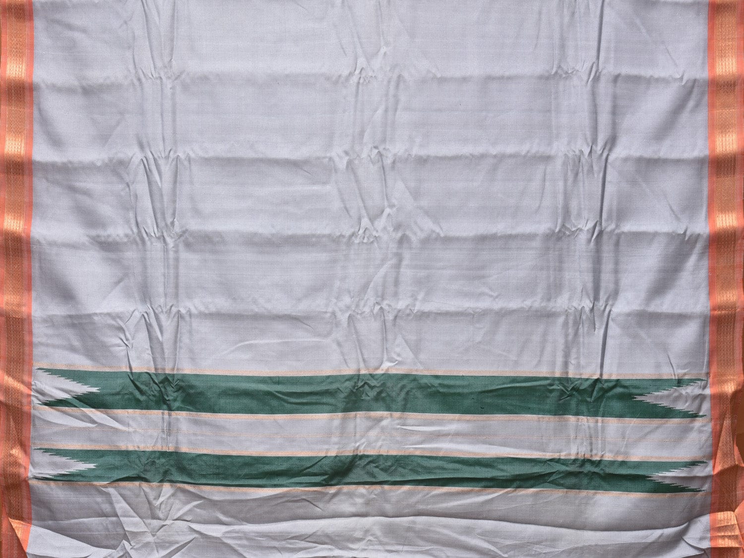 Light Grey Gadwal Silk Handloom Plain Saree with Strips Pallu Design - Global Threads