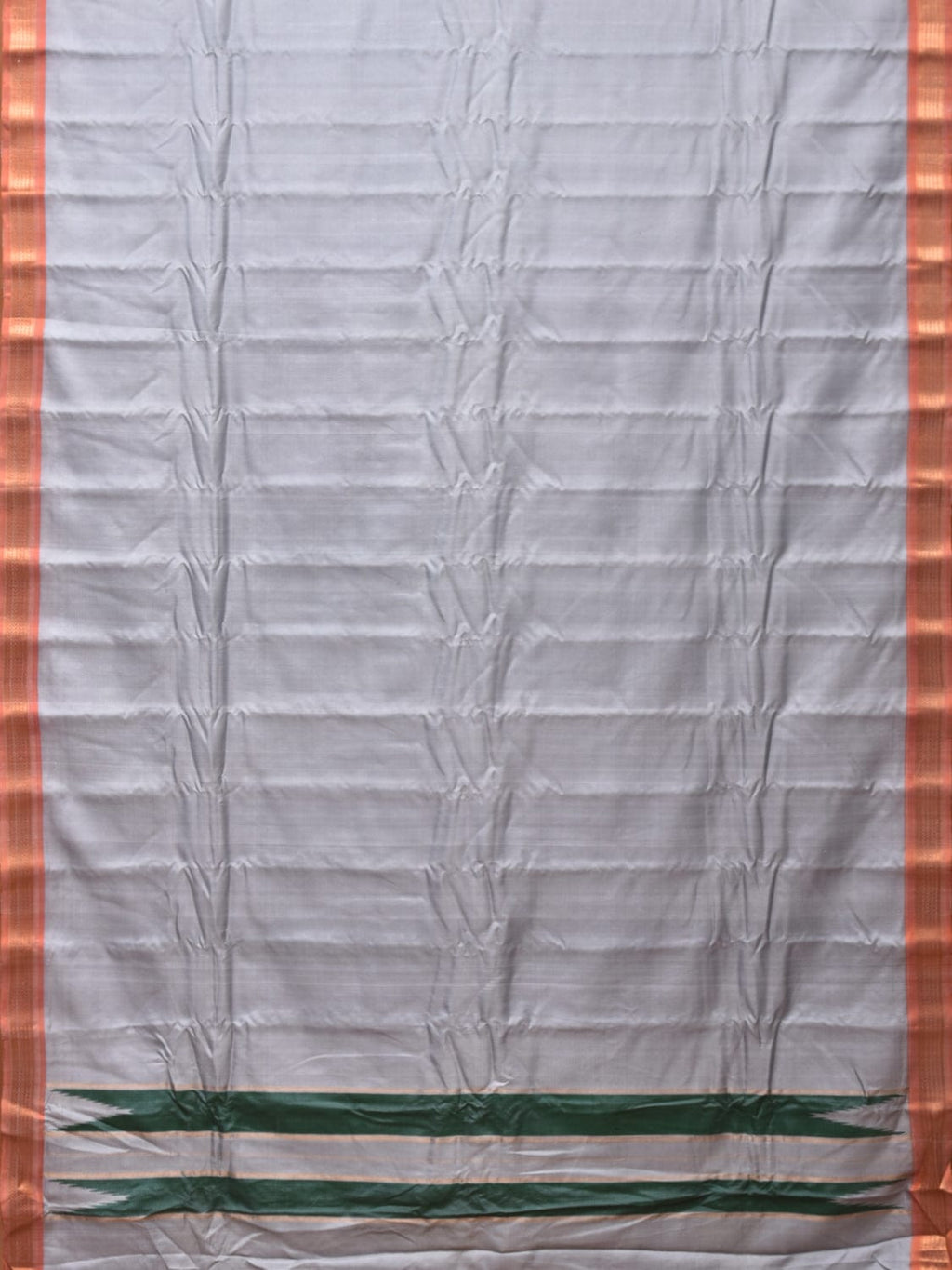 Light Grey Gadwal Silk Handloom Plain Saree with Strips Pallu Design - Global Threads
