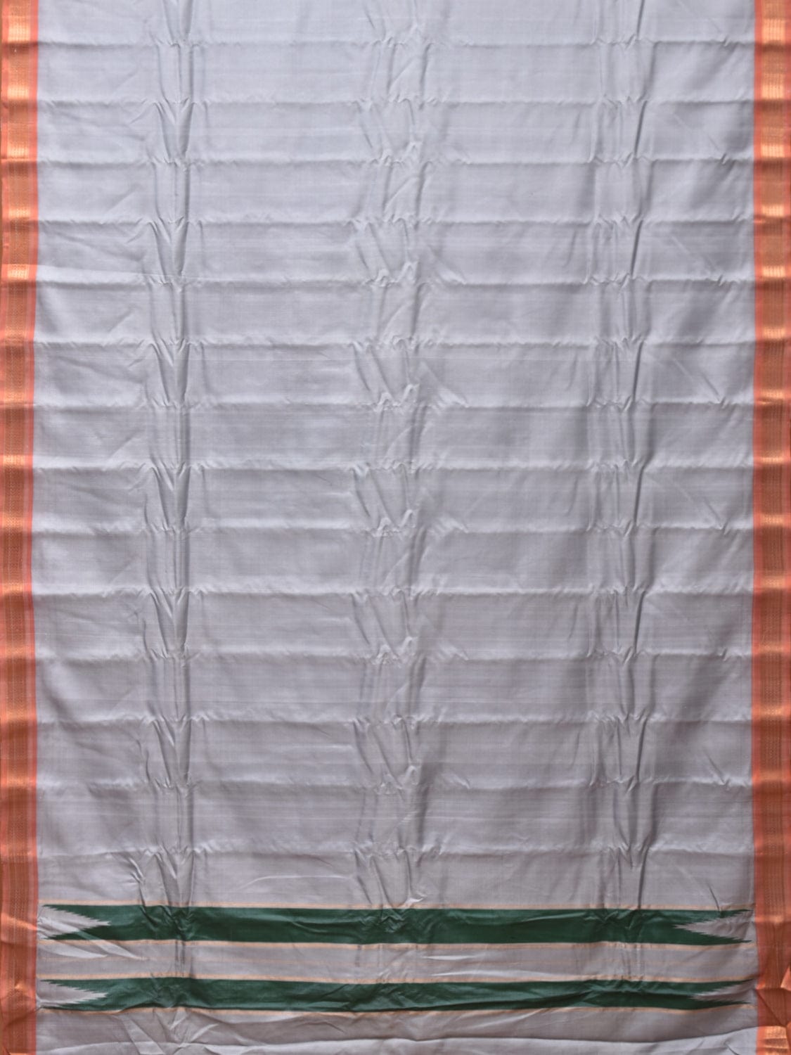 Light Grey Gadwal Silk Handloom Plain Saree with Strips Pallu Design - Global Threads