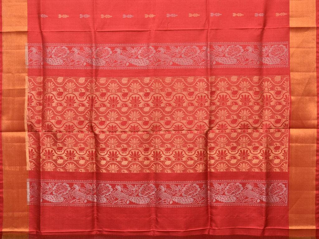 Light Pink and Red Uppada Silk Handloom Saree with Buta and Pallu Design - Global Threads