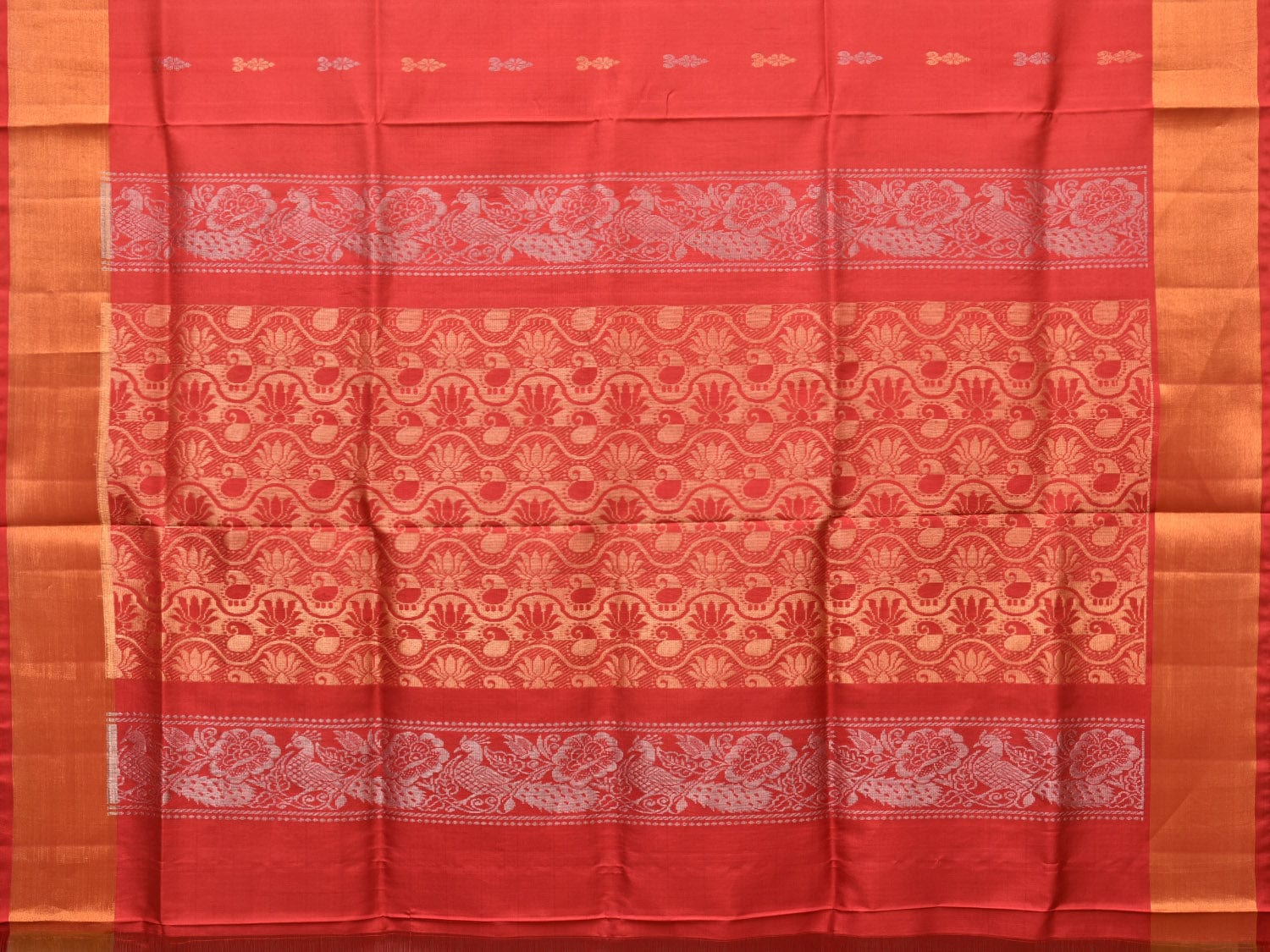Light Pink and Red Uppada Silk Handloom Saree with Buta and Pallu Design - Global Threads