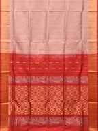 Light Pink and Red Uppada Silk Handloom Saree with Buta and Pallu Design - Global Threads