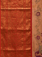 Light Yellow Kalamkari Hand Painted Kanchipuram Silk Handloom Saree with Dashavatar Design - Global Threads
