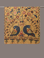Light Yellow Kalamkari Hand Painted Silk Handloom Dupatta with Floral and Peacocks Design - Global Threads