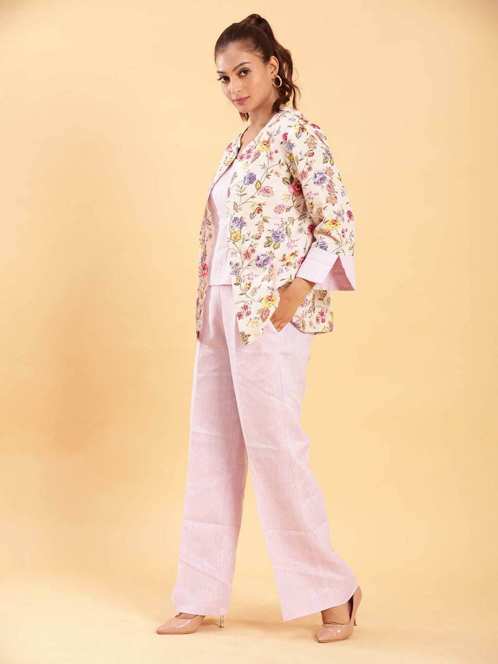 BohoJazz Lilac Co-ords with Floral Jacket - Distacart
