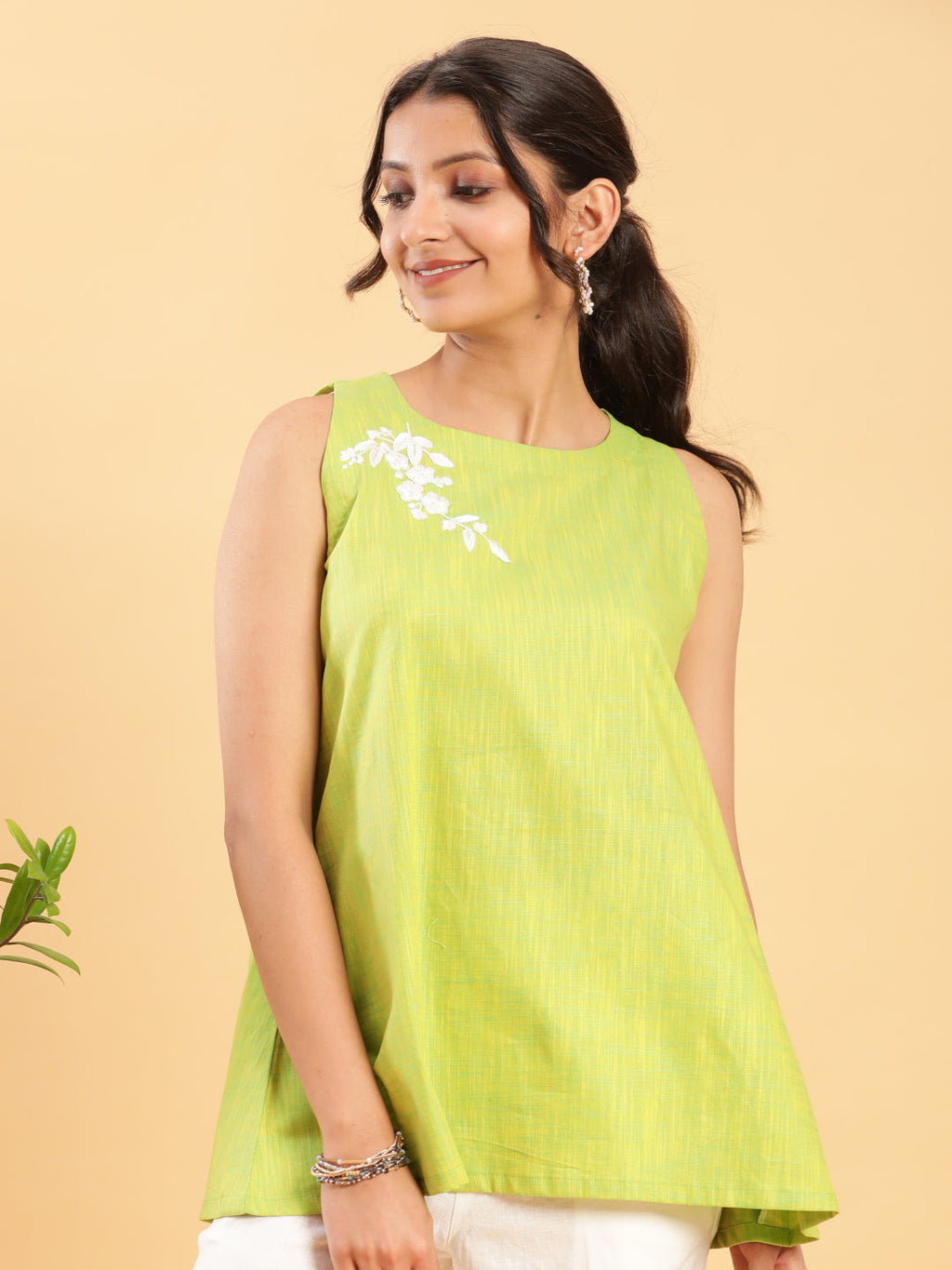BohoJazz Lime Green Top with Motif - Distacart
