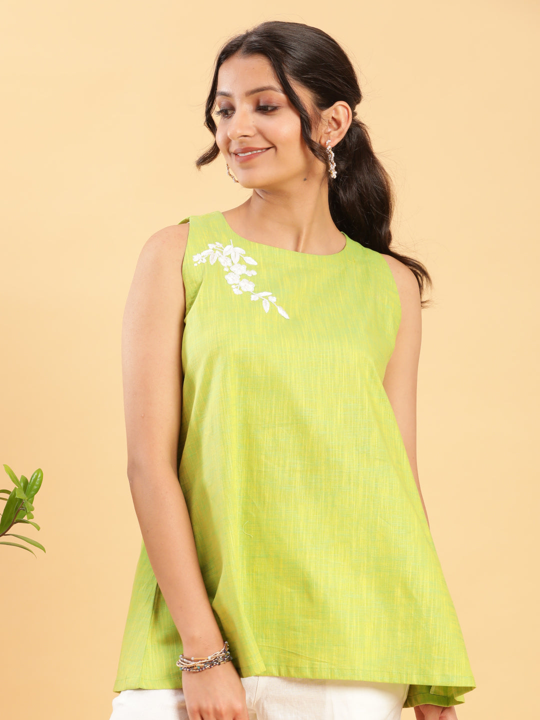 BohoJazz Lime Green Top with Motif - Distacart