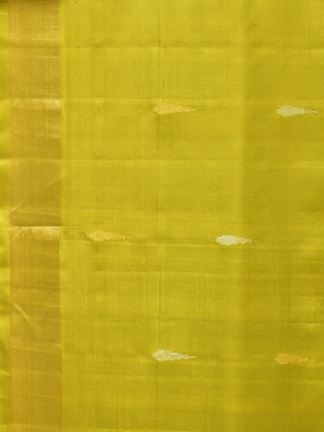 Lime Green Uppada Silk Handloom Saree with Floral Pallu Design - Global Threads