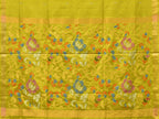 Lime Green Uppada Silk Handloom Saree with Floral Pallu Design - Global Threads