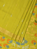 Lime Green Uppada Silk Handloom Saree with Floral Pallu Design - Global Threads