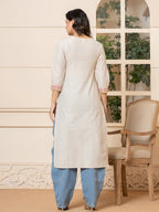 Yufta Linen Beige Embroidery Straight Kurta