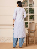 Yufta Linen Lavender Embroidery Straight Kurta