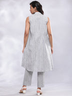 BohoJazz Striped Linen Three Piece Co-ord Set - Blue & White - Distacart