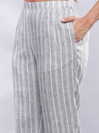 BohoJazz Striped Linen Three Piece Co-ord Set - Blue & White - Distacart