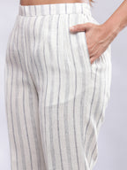 BohoJazz Striped Linen Three Piece Co-ord Set - White & Blue - Distacart