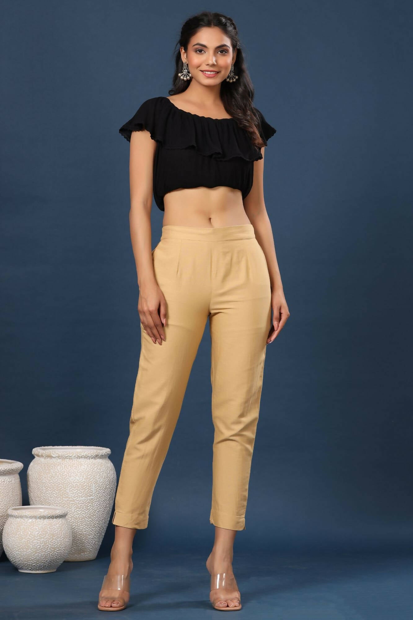 Juniper Women Gold Cotton Flex Solid Slim Fit Pant/Slim Pant - Distacart