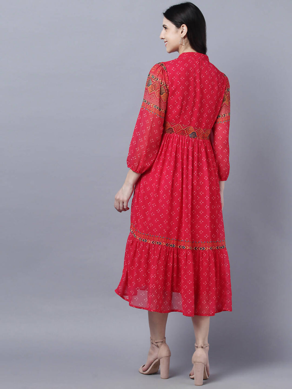 Myshka Stylish Red 3/4 Sleeve Women's Dress - Distacart