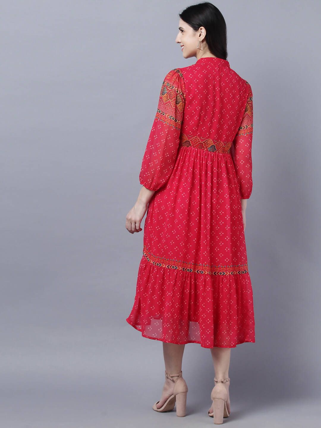 Myshka Stylish Red 3/4 Sleeve Women's Dress - Distacart