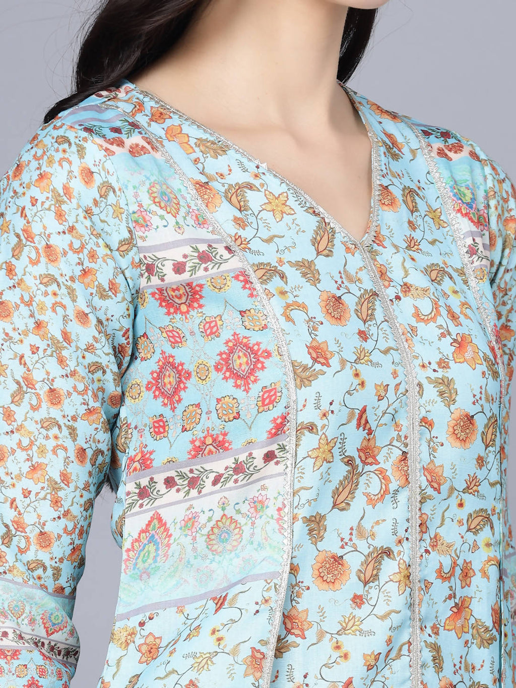 Myshka Women Blue Floral Printed Thread Work Anarkali Kurta - Distacart