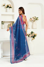 Joban Fashion Navy Blue Kalamkari & Ajrakh Linen Ready To Wear Saree With Unstitched Blouse - Distacart