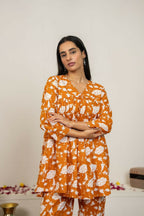 Joban Fashion Peach Hand Block Print Cotton Kurta Set - Distacart