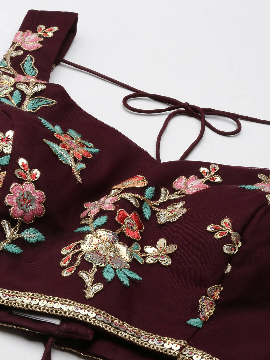 House of Panchhi Burgundy Net Sequinse Work Lehenga & Blouse, Dupatta
