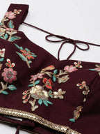 House of Panchhi Burgundy Net Sequinse Work Lehenga & Blouse, Dupatta