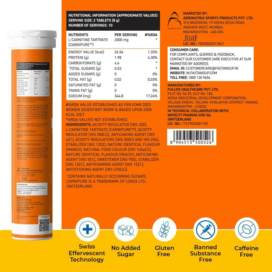 Fast&Up L-Carnitine 2000mg Effervescent Tablets