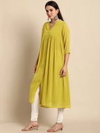 Janasya Mustard Yellow Dobby Weave Poly Chiffon Kurta - Distacart