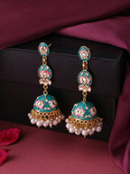 NVR Women Gold Plated Blue Kundan Jhumkas Earrings - Distacart