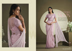 Pink Crepe Georgette Silk Sequence Embroidered With Stone Work Saree With Stitched Blouse - Mohmanthan La Belle