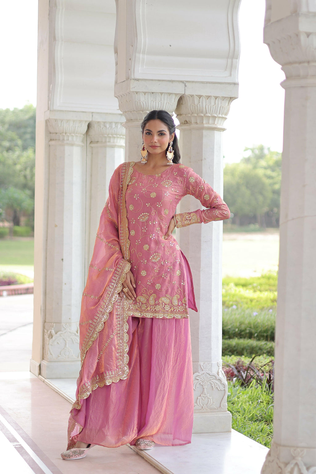 Joban Fashion Pink Readymade Kurta Set With Sequence embroidery Work - Distacart