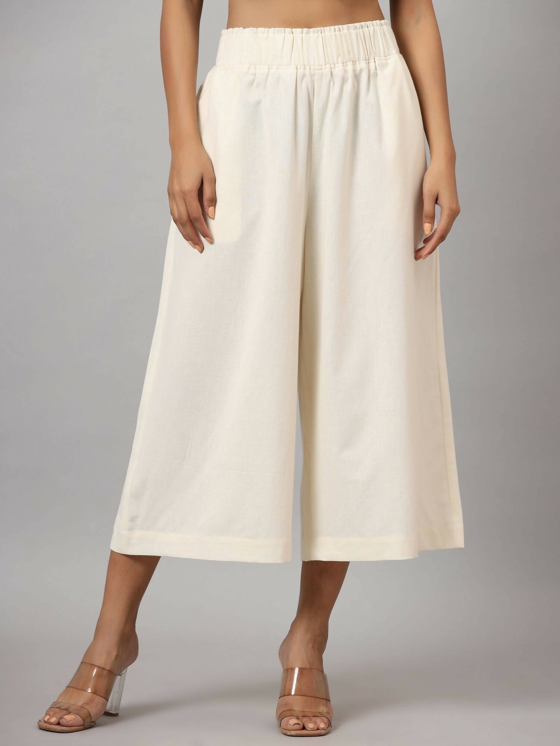 Juniper Women's Ivory Cotton Flex Flared Culottes - Distacart