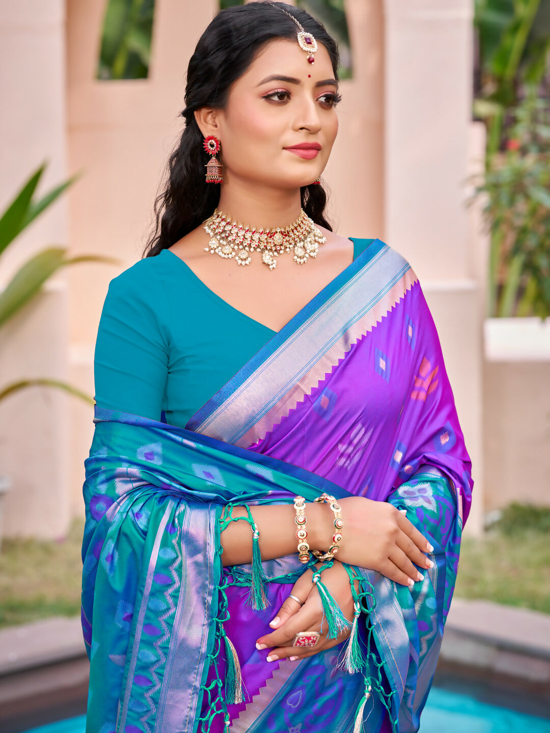 Shree Shyam Fashion Purple Pochampally Silk Saree - Distacart