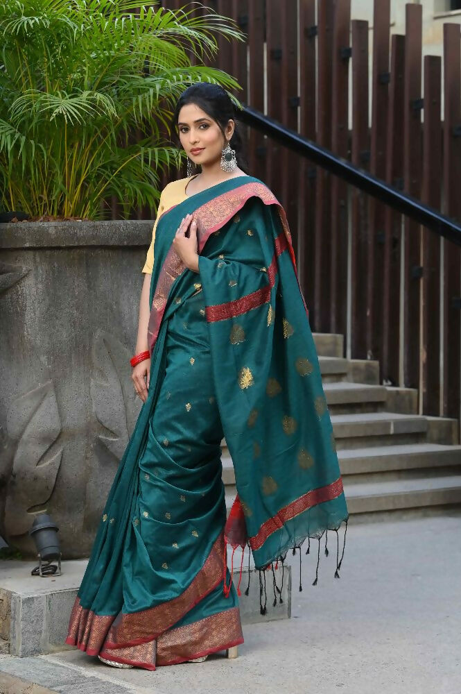 Beatitude Green Cotton Banarasi Saree