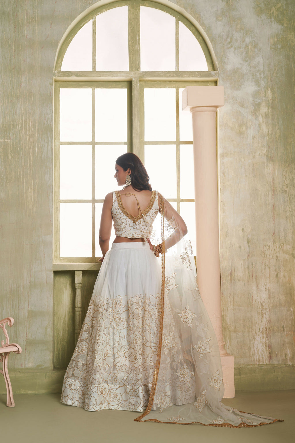 Eilara Off White Net Embroidered, Sequins And Thread Work A - Line Lehenga Choli For Engagement