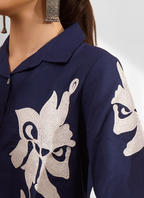 Joban Fashion Navy Blue Cotton, Linen Embroidered Readymade Cord Set - Distacart