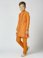 Joban Fashion Kids Island Full Sleeves Chanderi Kurta, Pyjama Set with Traditional Butta Work - Orange - Distacart