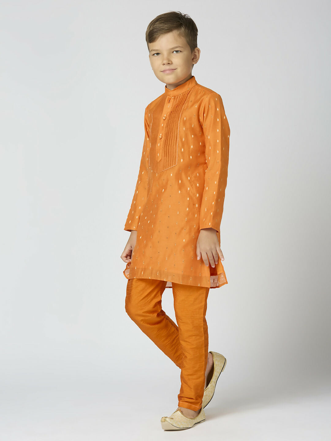 Joban Fashion Kids Island Full Sleeves Chanderi Kurta, Pyjama Set with Traditional Butta Work - Orange - Distacart