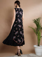 Myshka Women's Black Floral Printed Gown Dress - Distacart