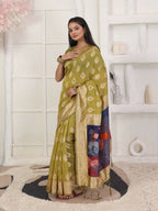 Shree Shyam Fashion Linen Cotton Mhendi Green Saree - Distacart