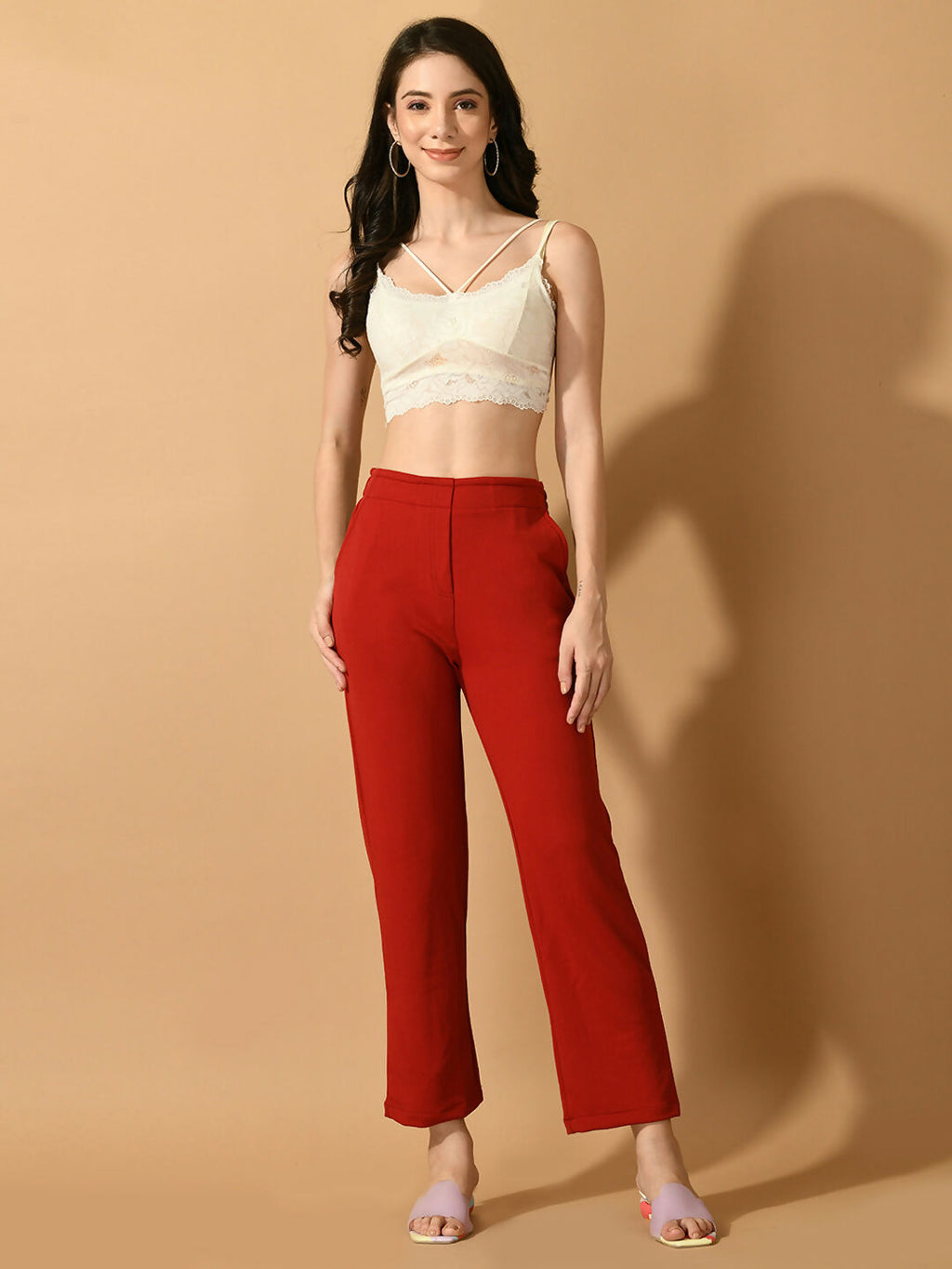 Myshka Women's Red Straight Fit Party Trouser