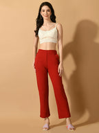 Myshka Women's Red Straight Fit Party Trouser